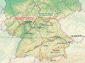 Die Demarkationslinie im Gegensatz zur geographischen Grenze von Mitteldeutschland zu Oberdeutschland