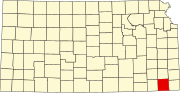 Map of Kansas highlighting Labette County