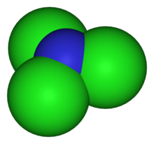 Space-filling model of nitrogen trichloride