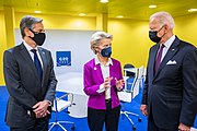 Secretary Blinken with President Biden and European Commission President Ursula von der Leyen in Rome, Italy, October 2021