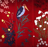 Painted screen with crane, ducks, pheasant, bamboo and ferns (1889)