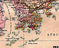 Ladrones Islands and Lema Islands (bottom part of the map) on an 1878 German map