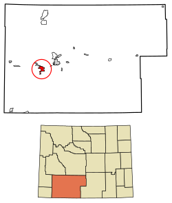 Location of Green River in Sweetwater County, Wyoming.