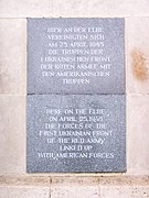 German and English inscriptions on the Torgau monument