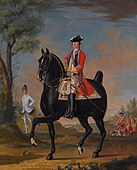 General William Kerr, 4th Marquess of Lothian, on a charger, his aide-de-camp to the left, and a military encampment beyond