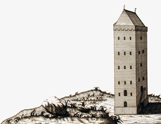 Turm um 1751 vor dem Umbau zum Leuchtturm