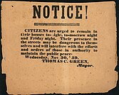 Broadside from mayor of Charles Town, Virginia, warning citizens to remain in their houses.