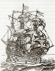 Famous Portuguese nau Flor de la Mar (launched in 1501 or 1502), in the 16th-century "Roteiro de Malaca"