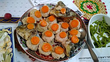 Jewish gefilte fish balls served during Rosh Hashanah
