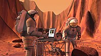 NASA concept of Mars-crew analyzing a sample (2004).[23]