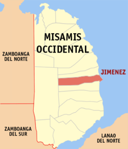 Map of Misamis Occidental with Jimenez highlighted