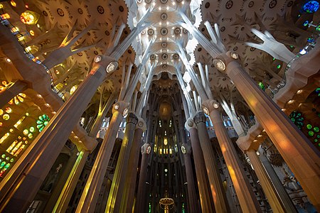 Interior of Sagrada Família basilica in Barcelona