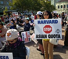 A protest in Boston's Copley Square on October 14, 2018, to support the lawsuit from Students for Fair Admissions against Harvard