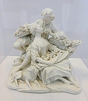 The Grape Eaters, after François Boucher, Vincennes, 1752, a very early biscuit porcelain group