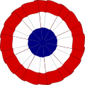 The cockade of France, designed in July 1789. White was added to "nationalise" an earlier blue and red design.