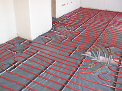 Underfloor heating pipes, before they are covered by the screed