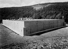 The West Point bullion depository in black and white.