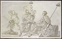 Dutch allegory for the Netherlands/US trade treaty, 1782. Personification of the Americas, left, "Indian princess" and classical hybrid for the US centre, Dutch Maiden right.
