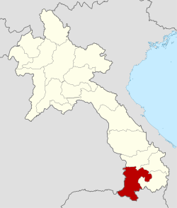Map showing location of Champasak province in Laos