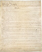 Original US Constitution, super high-res 59 MB image of page one. Zoom in to see the fine engrossing & flowing cursive by Jacob Shallus who was paid $30 (worth about $900 in today's dollars). Written using iron gall ink which was originally black. Constitution was signed on 17 Sep 1787 -- by everyone except Mr. Shallus.