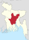 Map indicating the extent of Dhaka Division within Bangladesh