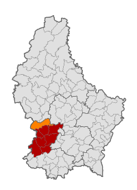 Map of Luxembourg with Habscht highlighted in orange, and the canton in dark red