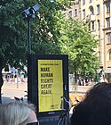 Advertisement by Amnesty International in downtown Helsinki.