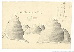 St Lucia Pitons drawing from 17th - 18th century
