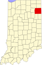 Map of Indiana highlighting Allen County