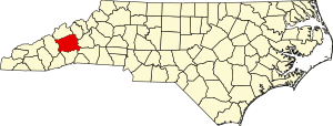 Map of North Carolina highlighting Buncombe County