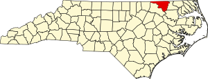 Map of North Carolina highlighting Northampton County