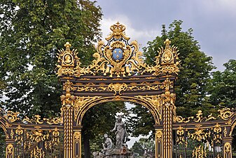 Gilded cast-iron fence of Place Stanislas in Nancy (France) by Jean Lamour (1750–1758)