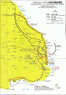 A map indicating the movement of military units along a coast with different coloured lines