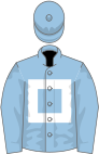 Light blue, white hollow box, light blue sleeves and cap