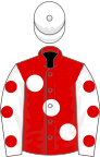 Red, large white spots, white sleeves, red spots, white cap