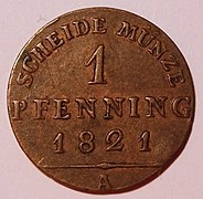 Preußischer Pfenning von 1821, Wertseite