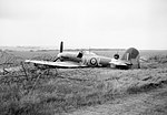 Hawker Typhoon IB R8752 of No. 1 Squadron, written-off after crash-landing in a field near its base at Lympne on 2 June 1943.