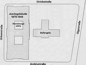 Plan des Justizgebäudes, 1879–1945.