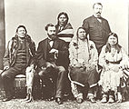 From left to right: Chief Ignacio of the Southern Utes, Carl Shurz, U.S. Secretary of the Interior, Chief Ouray and his wife, Chipeta. Woretsiz and General Charles Adams (Colorado Indian agent) are standing. Taken in Washington, D.C. in 1880 when a Ute Indian delegation negotiated a treaty with the U.S. government. Photograph by Mathew Brady.