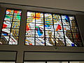 Stained glass window of the Tourist Office, represents microscopic structure of carbon