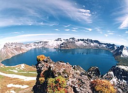 Crater lake on top of a mountain
