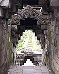 Stone corbelled arches at Borobudur (9th century AD) in Java, Indonesia. Note the T-shaped central stones.