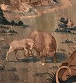 Ein Einhorn tötet einen Elefanten. Detail aus einem Wandteppich, Nordfrankreich, um 1530, heute im Louvre, Paris