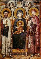 The oldest Byzantine icon of Mary, c. 600, encaustic, at Saint Catherine's Monastery retains much of Greek realist style.
