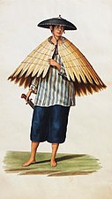 A Filipino peasant with a salakot and traditional raincoat, by Justiniano Asuncion, c.1841