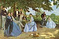 Frédéric Bazille's 1867 painting Family Reunion, containing two women in blue polka dot dresses