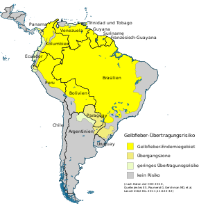 Verbreitung des Gelbfiebers in Südamerika