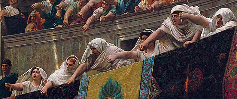 Detail: the Vestal virgins signal death for the defeated gladiator.