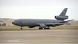 A McDonnell Douglas KC-10 Extender of the 60th Air Mobility Wing at Travis Air Force Base during 2015.