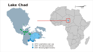 Lake Chad water area and levels 1972 - 2007